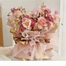 5 Stücke/10 Stücke/20 Stücke wasserdichtes Geschenkpapier mit Blumenmuster für Blumensträuße, Geschenkverpackungen, Muttertagsdekor, Partyzubehör – Goldrand, Farbverlauf, einfarbig, durchscheinend, für den Valentinstag zum Schulanfang