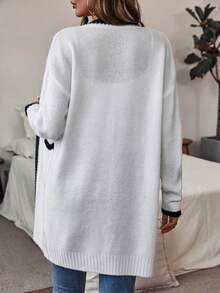 Cardigan à manches longues avec poches et épaules tombantes, aux couleurs contrastées, pour femmes, nouvelle collection automne/hiver