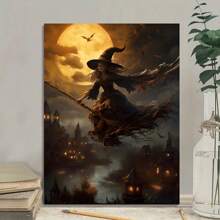 1 Piece-Halloween-Painting Frame-Canvas Poster Beautiful Visual Art Aesthetic Halloween Witch Flying Over Old  Dark Witch Halloween Poster Canvas Wall Art Print For Wall Decoration House Decoration Bedroom Decoration Gift - 28*40 inch - Xem 9