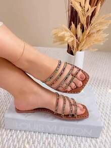 Women's Papete Sandal Model 040 Luxury Collection With Rhinestones Soft Comfortable Sole - Lạc đà - Xem 2