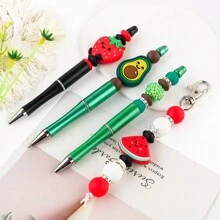 55Pcs/Bag Fruit Flower Cactus Silicone Focal Beads Round Beads Silicone Lentil Beads Set Use For Beadable Pen Keychain DIY Handmade Accessories