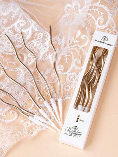 6 件香槟色弧形蜡烛、生日蜡烛、生日蛋糕装饰、蛋糕装饰、烘焙用品