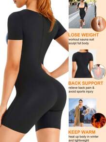 Nebility Sauna Suit For Women Sweat Vest Waist Trainer 3 In 1 Slimming Full Body Shaper Workout Top With Sleeve Shorts - Black and White - View 5