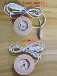 1pc Wooden Usb Powered Led Lighted Base With Switch And 3 Light Options (White/Warm/Cycle Color) For 3d Crystal Glass Resin Art Or Light Display Stand