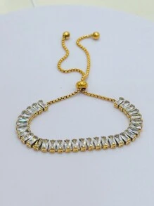 1pc Adjustable Size Stainless Steel Zirconia Bracelet, Available In Multiple Colors For Women - Adjustable Bracelet - View 5