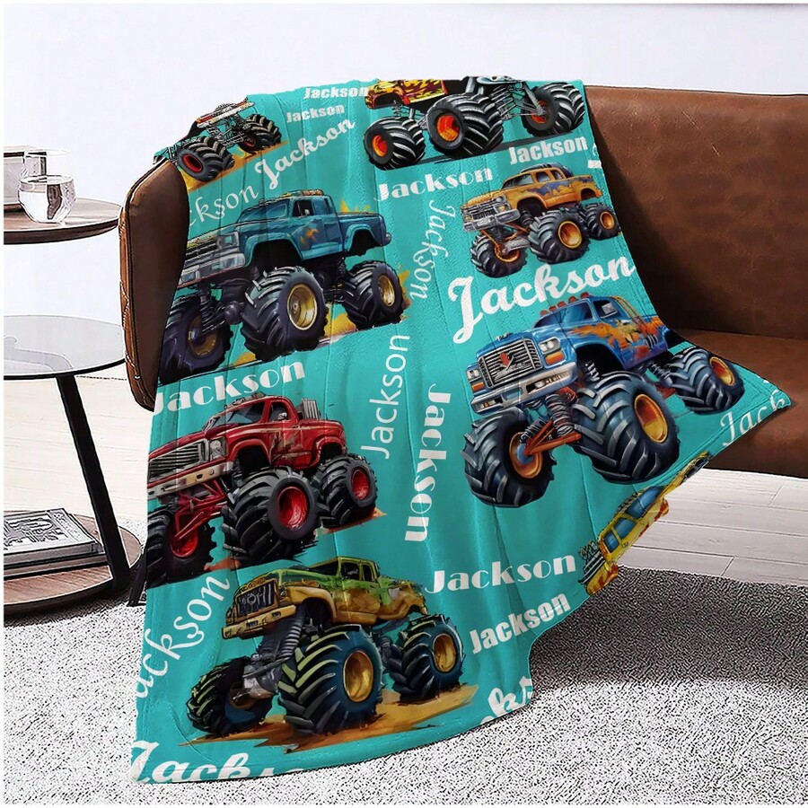 1pc, Customized Cool OffRoad Vehicle Print, Flannel Blanket, Custom