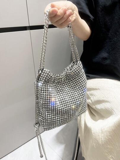 Borsa secchiello luccicante con strass, Borsa da donna, Borsa da sera fatta a mano, Borsa a spalla, Borsa da sera, Portafogli