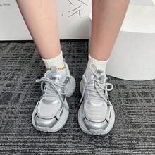 Giày thể thao đế dày thoáng khí màu bạc cho nữ, giày thể thao thường ngày mùa hè đế dày mới cho mùa xuân thu năm 2024 - Bạc - Xem 5