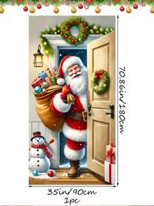 Santa Claus Magic Door Cover Decoration - Polyethylene Material, Christmas Themed, Suitable For Indoor And Outdoor Holiday Parties, 70x35 Inch Photo Booth Backdrop, Enhance Your Winter Holiday Celebrations, Christmas - Multicolor - View 15