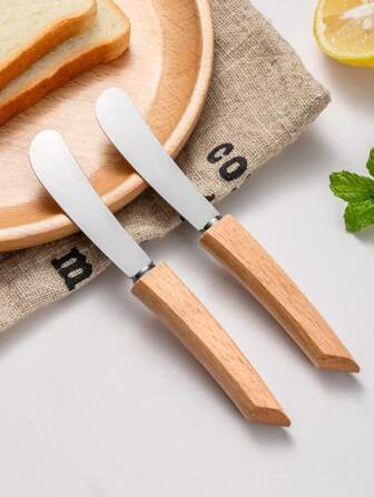 Cirelle 1 pieza/3 piezas/6 piezas Cuchillo para mantequilla, espátula para mermelada, espátula para glasear, raspador de crema con mango de madera, Accesorios de cocina Rama, estilo de tronco natural, para uso en fiestas, comidas familiares, té de la tarde, uso en cocina, suministros para restaurantes de alta gama