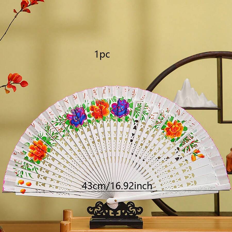 1 件手绘多色古典折扇，西班牙风格扇子适合旗袍