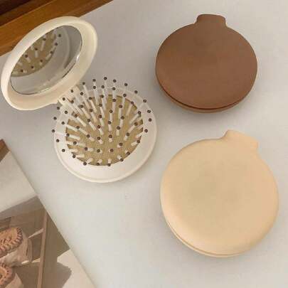 1支马卡龙气垫梳，带镜子，女士便携式按摩梳，发梳，梳子，美发工具，美发产品及配件，适用于理发店、美容院、返校季、旅行度假等场合。适用于女性，发梳，解结梳，梳子，后梳，发梳，边缘梳，解结梳，发梳，理发师，美发设备，小梳子，迷你发梳，美发，发梳，梳子套装，梳子，卷发梳，解结梳，女士发梳，理发店，美发设备