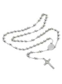 1pc/2pcs/6pcs/12pcs Religion Christian Stainless Steel Necklace For Women Virgin Mary Jesus Cross Pendant Long Beads Chains Fashion Jewelry - Silver - View 2
