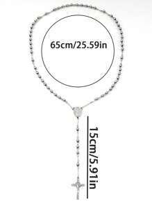 1pc/2pcs/6pcs/12pcs Religion Christian Stainless Steel Necklace For Women Virgin Mary Jesus Cross Pendant Long Beads Chains Fashion Jewelry - Silver - View 5