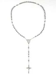 1pc/2pcs/6pcs/12pcs Religion Christian Stainless Steel Necklace For Women Virgin Mary Jesus Cross Pendant Long Beads Chains Fashion Jewelry - Silver - View 3