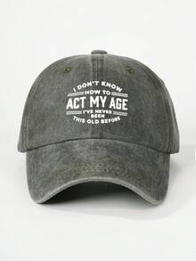 1 pieza Gorra de béisbol lavada con estampado de líneas de ola "Act My Age", sombrero de sol con ala ajustable para viajes al aire libre, vacaciones en la playa, estilo Y2K