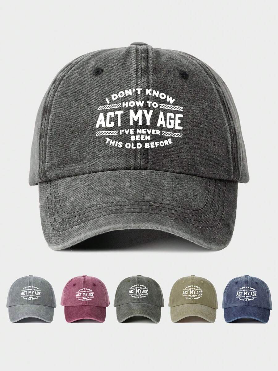 1 pieza Gorra de béisbol lavada con estampado de líneas de ola "Act My Age", sombrero de sol con ala ajustable para viajes al aire libre, vacaciones en la playa, estilo Y2K