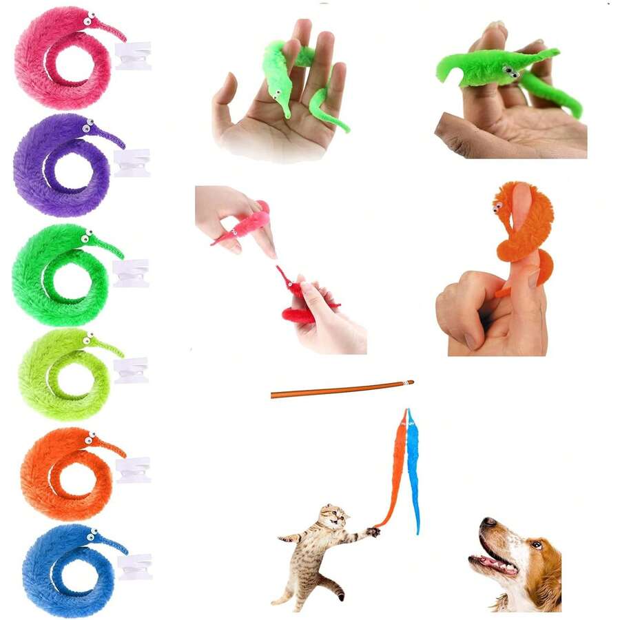 10pcs Magic Pieces Fuzzy Worm Toys, String Worm Pets Fuzzy Worms On String Bulk Trick Toy Party Favors For Party Favor Pet Cat Random Color - Multicolor - View 1