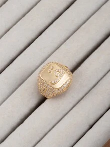 1 件女式嘻哈风格全水钻 18K 镀金首字母阿拉伯字母开口戒指 - 金色 - 查看 29