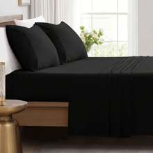 3/4pc Fitted Sheets Set (1*Fiited Sheet, 1*Flat Sheet, 1/2pc Pillowcases), Super Soft Deep Pocket Sheets, Hypoallergenic, Wrinkle And Fade Resistant Bedding Set (Twin, Full, Queen, King) - 黑色 - 查看 2