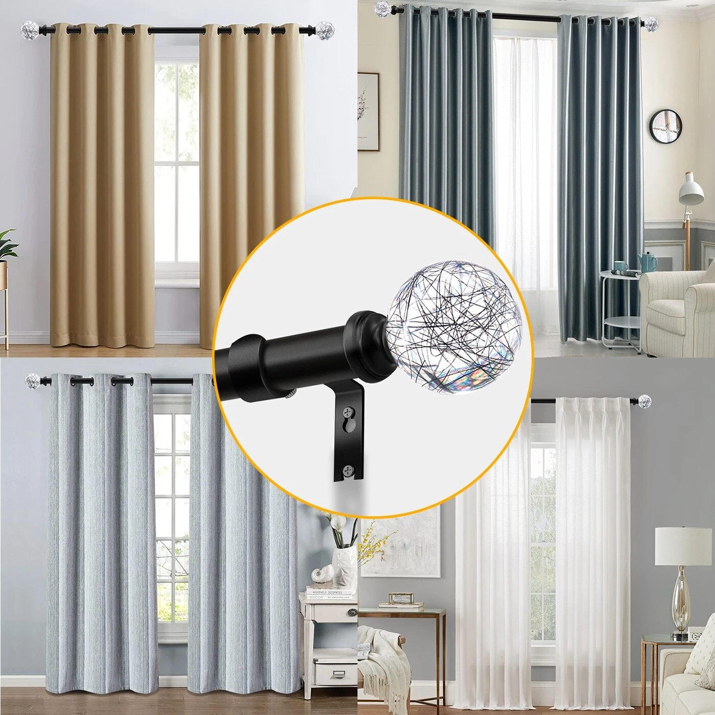 1'' Diameter Silvery Black Golden Shower Curtain Rod 28122 Inch