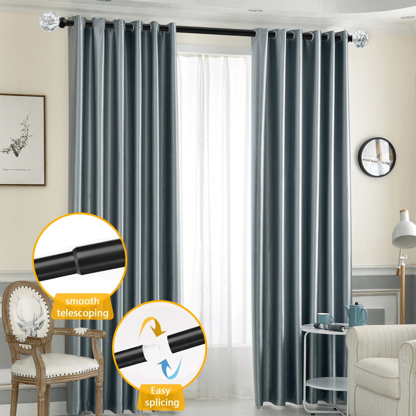 1'' Diameter Silvery Black Golden Shower Curtain Rod 28122 Inch
