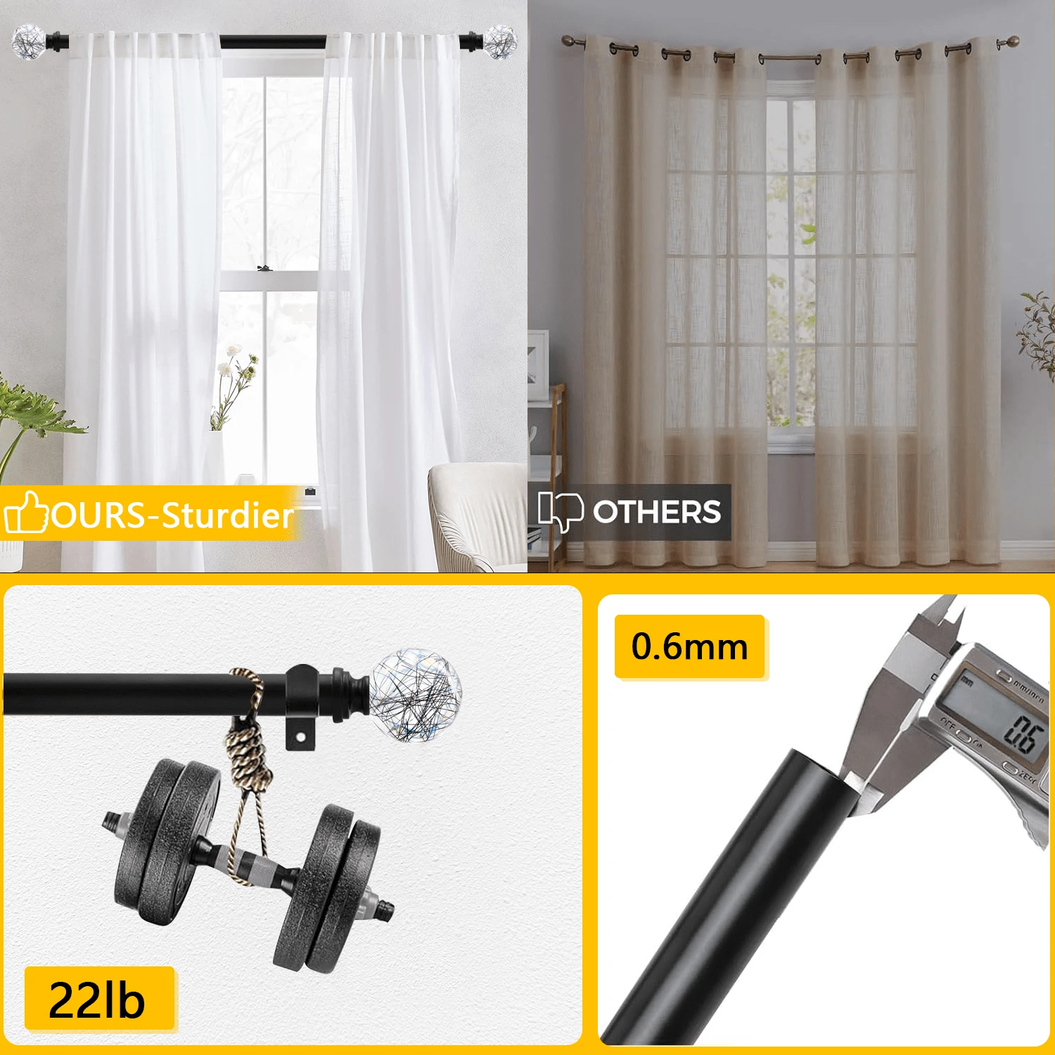 1'' Diameter Silvery Black Golden Shower Curtain Rod 28122 Inch