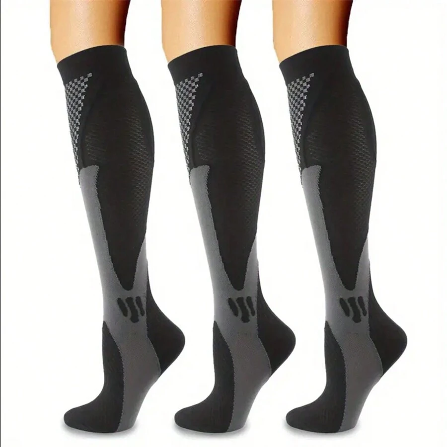 3 Pairs Women Outdoor Cycling Calf Socks, Running Athletic Compression Crew Sports Socks