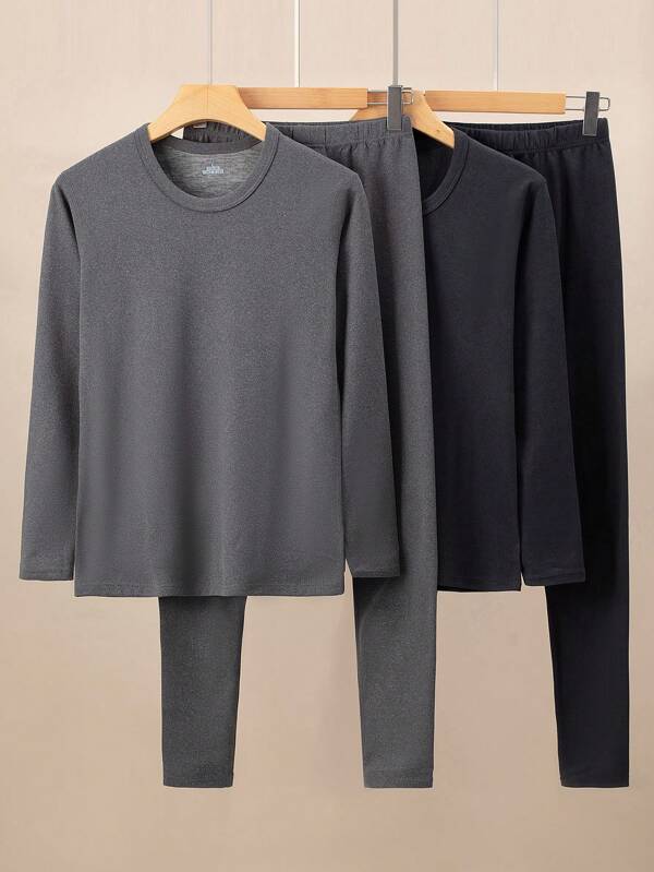 4 Stücke Herren Seide-Samt Thermo-Unterwäsche Set, Langarm-Oberteil & Lange Hose, Herbst/Winter Nachtwäsche und Freizeitkleidung