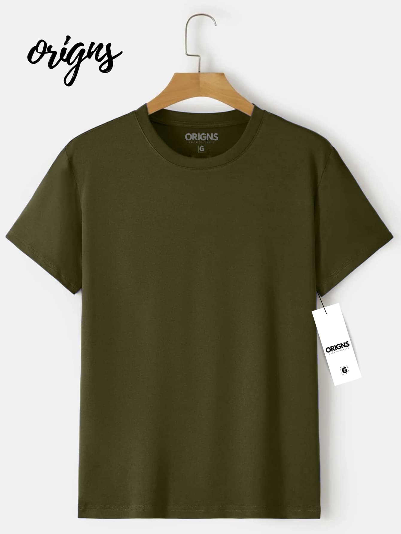 Men's Basic Plain Short Sleeve Cotton T-Shirt Colors ORIGNS - Green - View 1