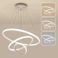 LED Ceiling Light 3 Ring Three-Color Dimming Adjustable Pendant Decorative For Home Living Room Bedroom - White - View 1