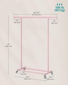 SONGMICS Clothes Rack On Wheels, Heavy Duty Clothes Rail, With Extendable Hanging Rail, 90 Kg Load Capacity, Easy Assembly, Portable Halloween Decorations Halloween Costumes Autumn Decor Festival Decor - Baby Pink - View 4