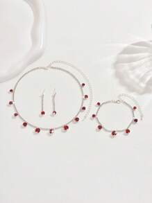 Bộ trang sức 4 món hình hoa pha lê và chấm bi - Vòng cổ, Hoa tai, Vòng tay, Lễ Tạ ơn, Đám cưới, Phụ kiện tiệc tùng - Bạc - Xem 8