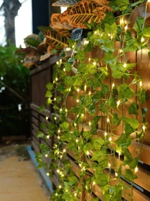 5PCS 20LED/2M,50LED/5M,100LED/10M String Light Fake Vines For Room Decor, Artificial Ivy Garland Hanging Plants Faux Greenery Leaves Bedroom Aesthetic Decor For Home Garden Wall Wedding