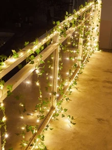 5PCS 20LED/2M,50LED/5M,100LED/10M String Light Fake Vines For Room Decor, Artificial Ivy Garland Hanging Plants Faux Greenery Leaves Bedroom Aesthetic Decor For Home Garden Wall Wedding