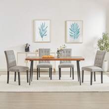 VECELO Tufted Dining Room Chairs Set Of 6, Parsons Diner Chairs Upholstered Side Kitchen Chairs With Solid Wood Legs And Padded Seat - 灰色 - 查看 10