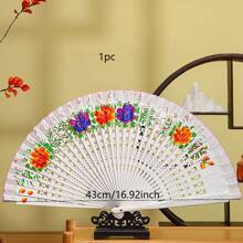 1 件手绘多色古典折扇，西班牙风格扇子适合旗袍