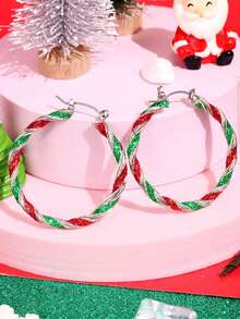 1 对时尚个性化圣诞灯圆形耳环，简约百搭女士节日派对首饰 - 彩色 - 查看 3