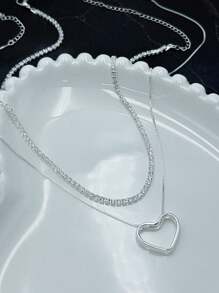 KIT 2 Choker Riviera Crystal + Women's Hollow Heart Necklace In 925 Silver Plated - Tyfanny Type - Bạc - Xem 2