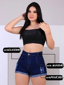 Women Denim Shorts - Azul lavado oscuro - Ver 9