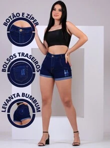 Women Denim Shorts - Azul lavado oscuro - Ver 7