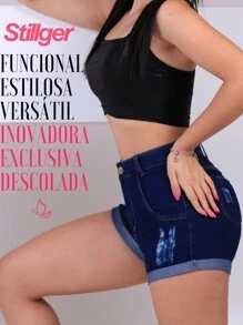 Women Denim Shorts - Azul lavado oscuro - Ver 6