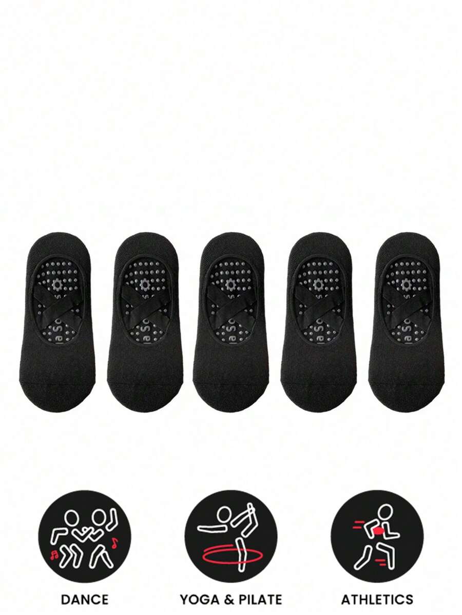 运动户外 5 双，女士瑜伽袜，防滑握把和绑带，非常适合普拉提、纯芭蕾、芭蕾舞、舞蹈、赤脚锻炼 - 彩色 - 查看 1