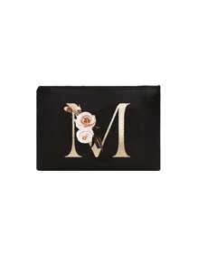 A-Z Buchstaben Muster Make-up Tasche, schwarz kleine Größe, Make-up Beutel, tragbare Kulturtasche, Lehrertags-Geschenk, wiederverwendbare Kosmetiktasche - Schwarz - Übersicht 12
