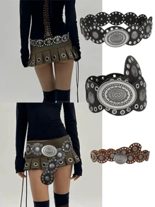 Y2K Retro Baddie Waist Belt, Multi-Color & Size, Elongated Riveted Hollow Splice Waist Strap, Flattering Hips & Waistline, Fashion Essential For Jeans, Dresses, All-Day Wear - Multicolor - View 7