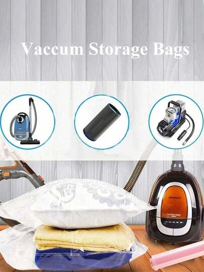 1 Set (4pcs Vacuum Compression Bags + 1pc Manual Air Pump), Random Color Pet Vacuum Storage Bags With 1 Manual Air Pump, Minimalist Transparent Vacuum Compression Storage Bags, Suitable For Moving, Travel, Hiking, Clothing Storage, Wardrobe Storage, Vacuum Bags Can Save Storage Space