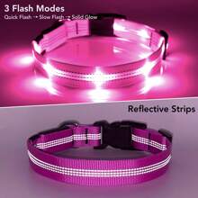 2 Pack Light Up Dog Collars - USB Rechargeable LED Dog Collar Adjustable Glowing Dog Collar Lights For Night Walking - Pink - View 2