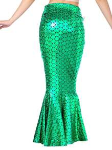 SYNCFUN 万圣节服装美人鱼服装成人金属全息闪亮美人鱼裙服装角色扮演舞会 - 綠色 - 查看 3