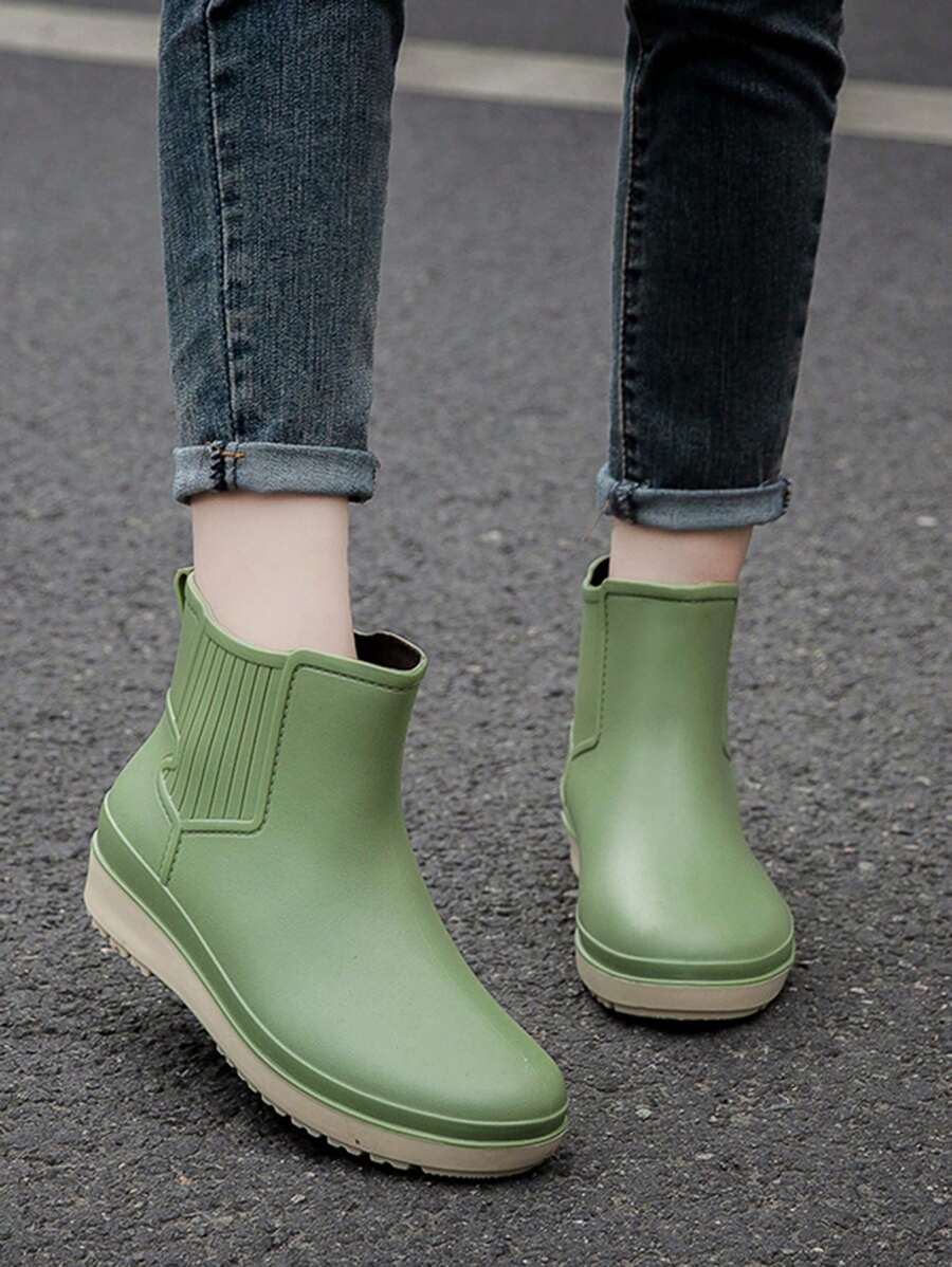 1 đôi ủng đi mưa ngắn cho nữ, giày đi mưa bằng nhựa PVC, giày đi nước ngoài trời, ủng cao su thoải mái và thời trang. - màu xanh lá - Xem 1