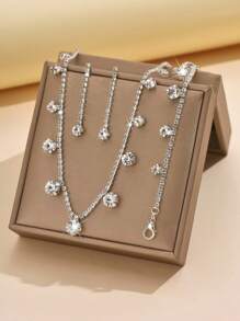 Bộ trang sức 4 món hình hoa pha lê và chấm bi - Vòng cổ, Hoa tai, Vòng tay, Lễ Tạ ơn, Đám cưới, Phụ kiện tiệc tùng - Bạc - Xem 13